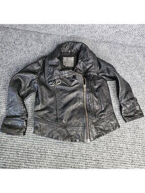 AllSaints BABY Black Belvedere Leather Biker Jacket Asymmetrical Zip AGE 2